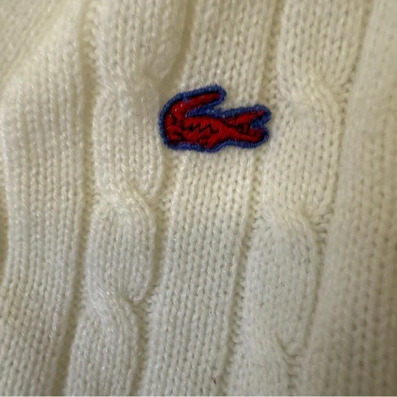 Vintage Lacoste IZOD Kids Cardigan Sweater Cream Red Buttons Striped Sleeve 3T - Picture 2 of 7
